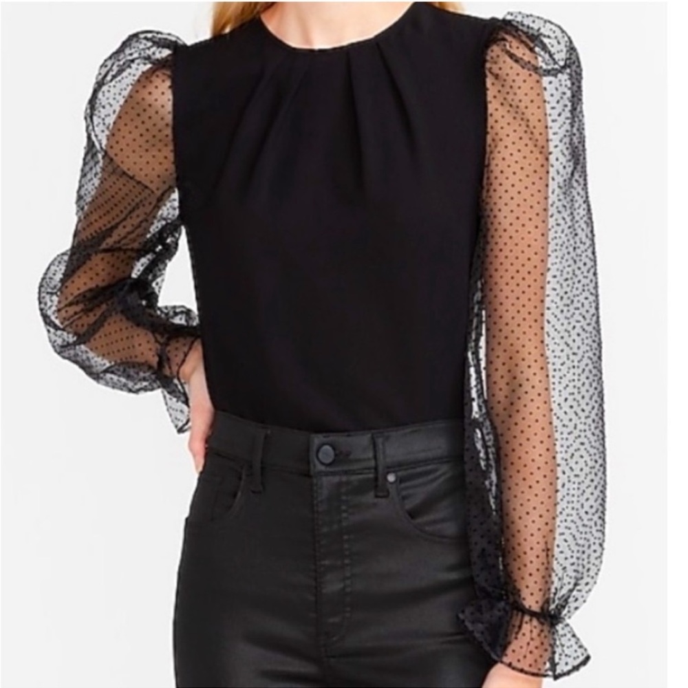 Express Black Sheer Puff Sleeve Blouse